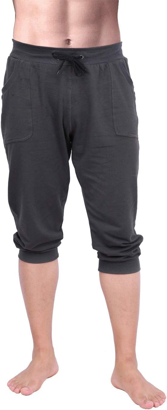 image:imageHDE Mens 34 Pants Workout Jogger Yoga Capri Shorts with Pockets for RunningCharcoal