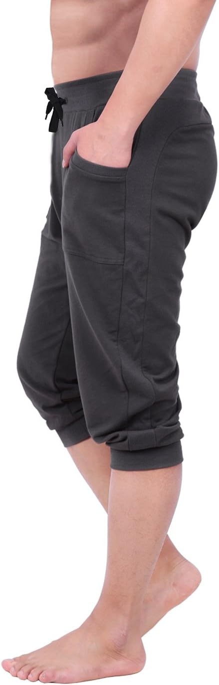 image:imageHDE Mens 34 Pants Workout Jogger Yoga Capri Shorts with Pockets for RunningCharcoal