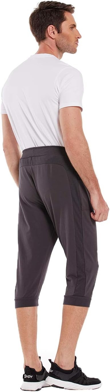 image:imageHDE Mens 34 Pants Workout Jogger Yoga Capri Shorts with Pockets for RunningCharcoal