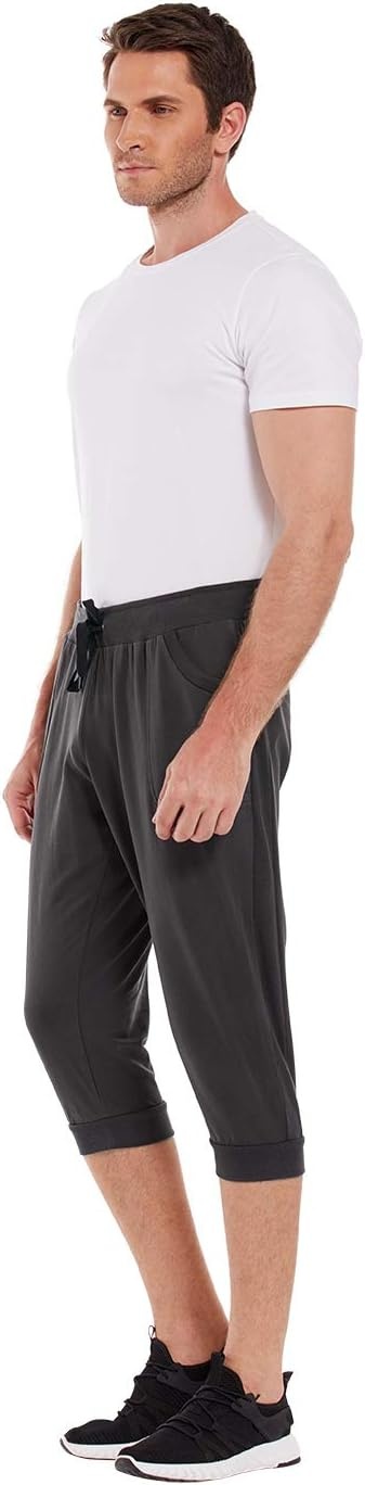 image:imageHDE Mens 34 Pants Workout Jogger Yoga Capri Shorts with Pockets for RunningCharcoal