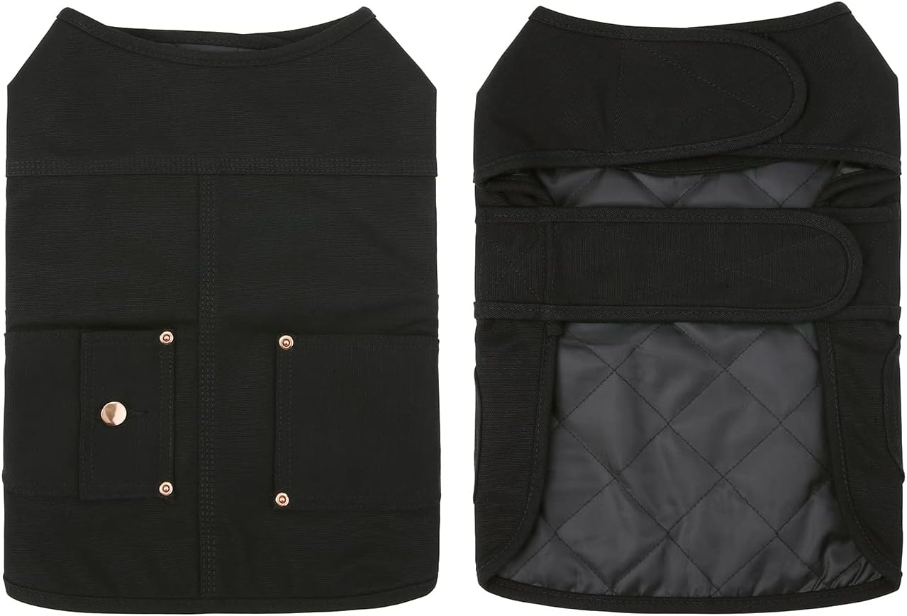 image:imageHDE Canvas Dog Vest Waterproof Jacket Cold Weather Coats for SXL Dogs Black SBlack