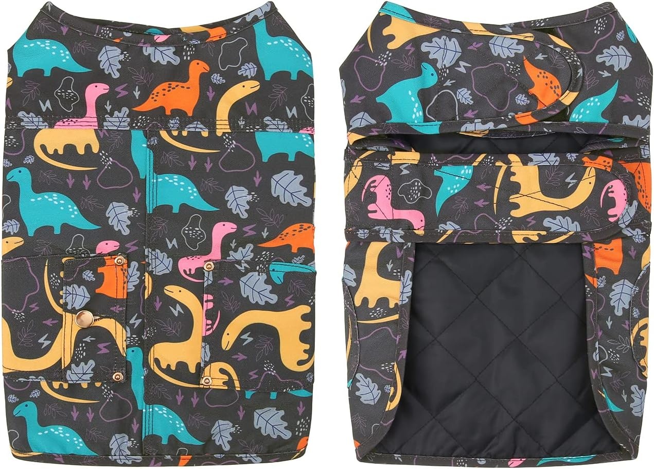 image:imageHDE Canvas Dog Vest Waterproof Jacket Cold Weather Coats for SXL Dogs Black SDinosaurs