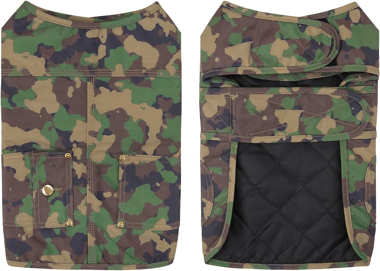 image:imageHDE Canvas Dog Vest Waterproof Jacket Cold Weather Coats for SXL Dogs Black SDuck Camo