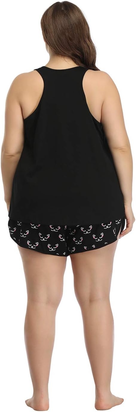 image:imageHDE Plus Size Pajamas for Women Two Piece PJ Shorts Summer Lounge SetCaturday