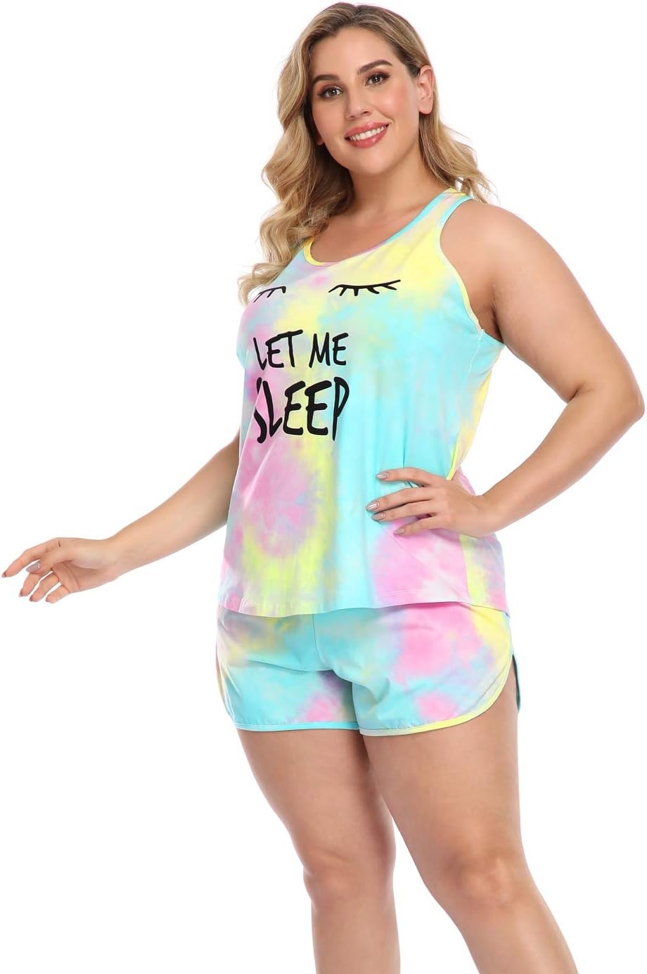 image:imageHDE Plus Size Pajamas for Women Two Piece PJ Shorts Summer Lounge SetLet Me Sleep Tie Dye