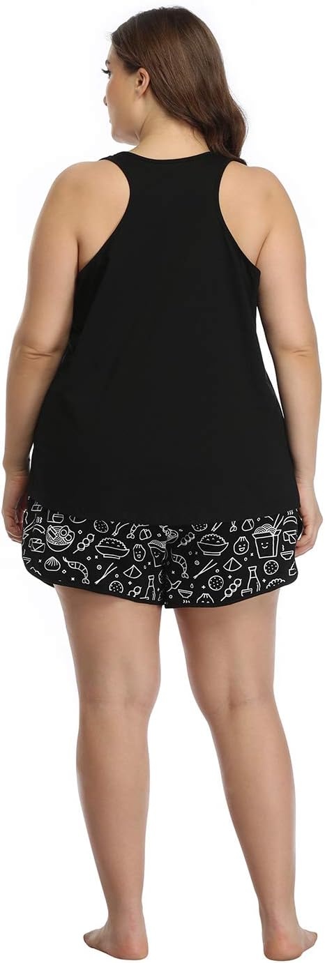 image:imageHDE Plus Size Pajamas for Women Two Piece PJ Shorts Summer Lounge SetSend Noods