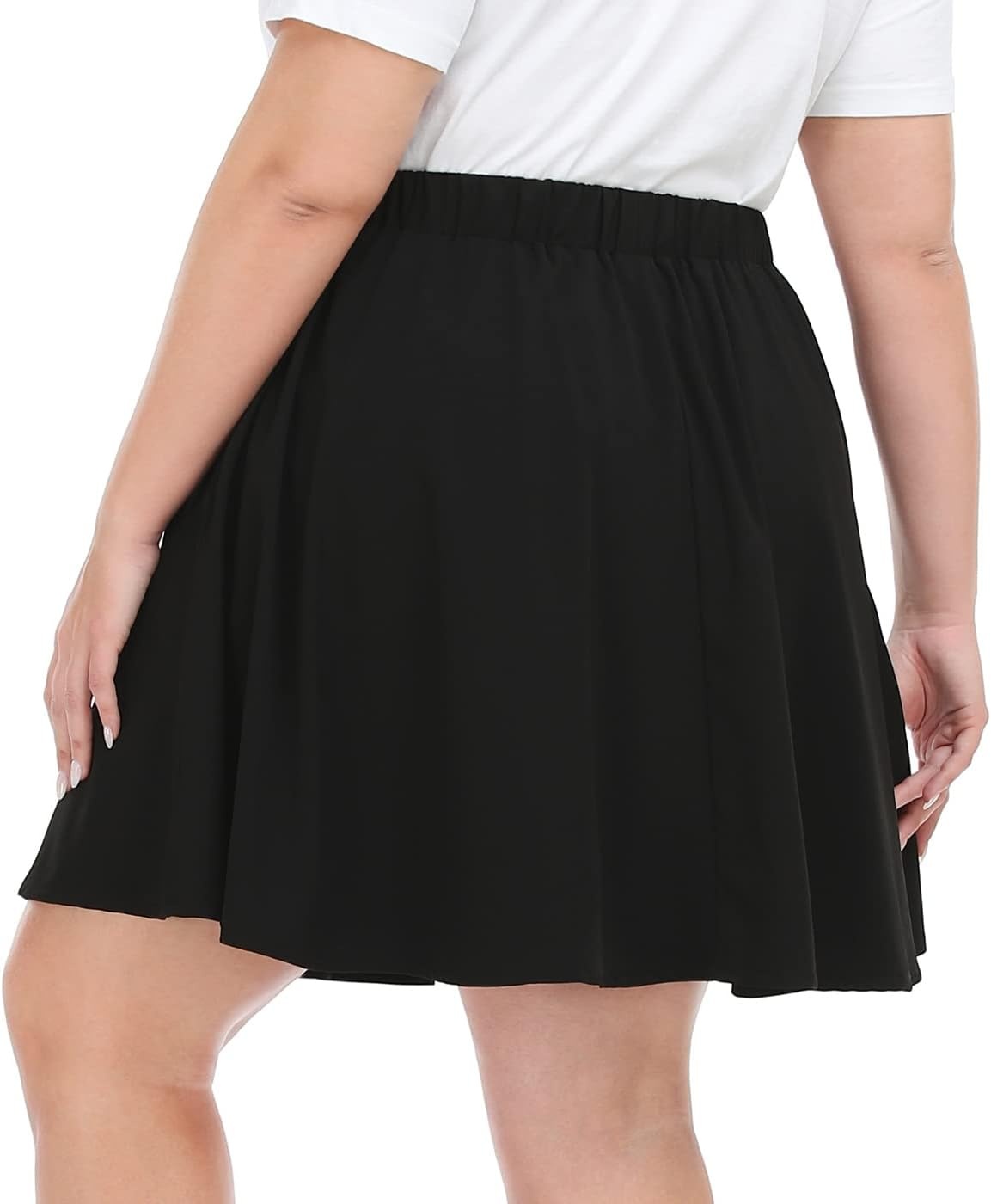 image:imageHDE Womens Plus Size Skater Skirt Elastic Waist Pleated Mini Circle SkirtsBlack