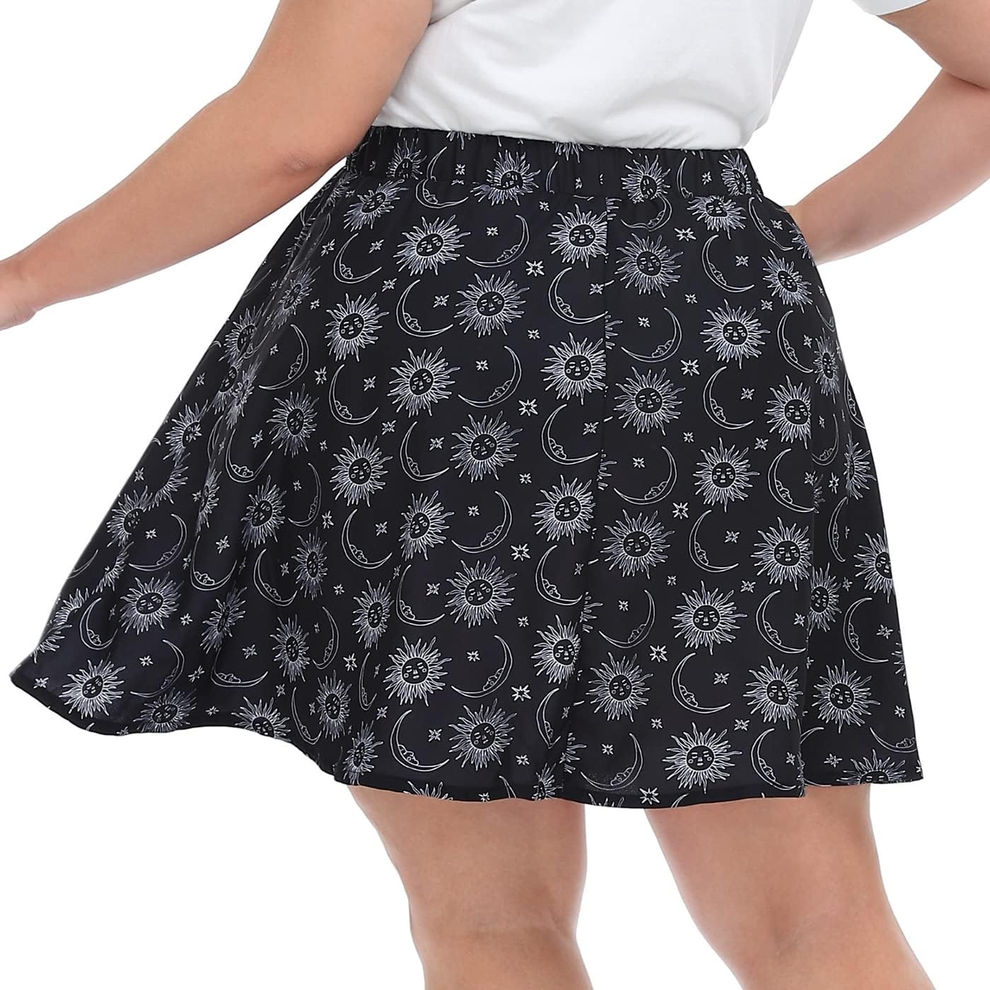 image:imageHDE Womens Plus Size Skater Skirt Elastic Waist Pleated Mini Circle SkirtsCelestial Sun