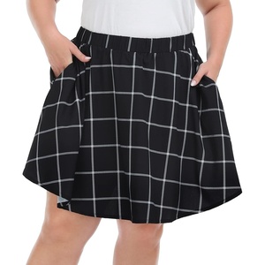 image:imageHDE Womens Plus Size Skater Skirt Elastic Waist Pleated Mini Circle SkirtsWindowpane Plaid
