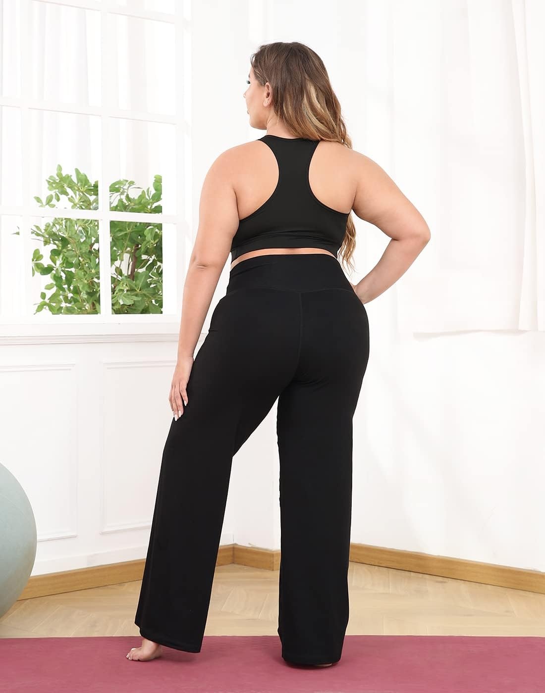 image:imageHDE Plus Size Wide Leg Cotton Yoga Pants for Women High Waist Workout LeggingsBlack