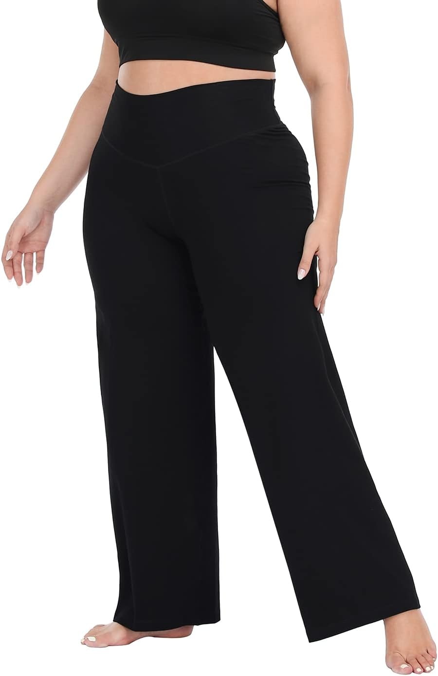 image:imageHDE Plus Size Wide Leg Cotton Yoga Pants for Women High Waist Workout LeggingsBlack
