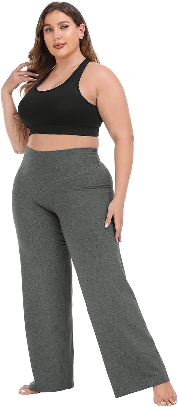 image:imageHDE Plus Size Wide Leg Cotton Yoga Pants for Women High Waist Workout LeggingsCharcoal