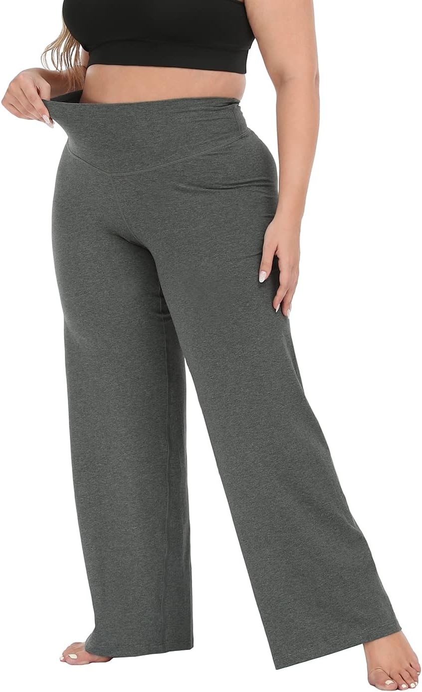 image:imageHDE Plus Size Wide Leg Cotton Yoga Pants for Women High Waist Workout LeggingsCharcoal
