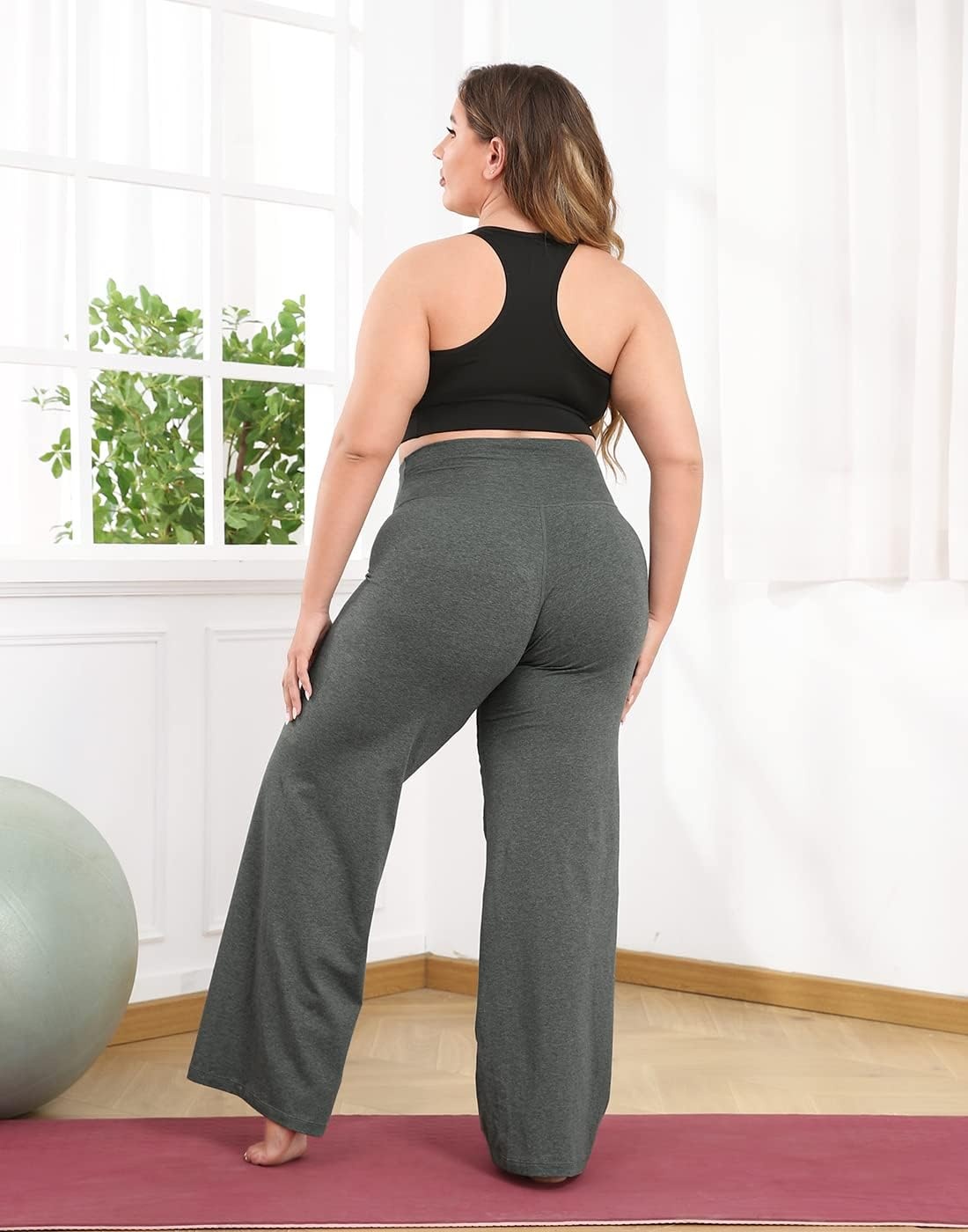 image:imageHDE Plus Size Wide Leg Cotton Yoga Pants for Women High Waist Workout LeggingsCharcoal