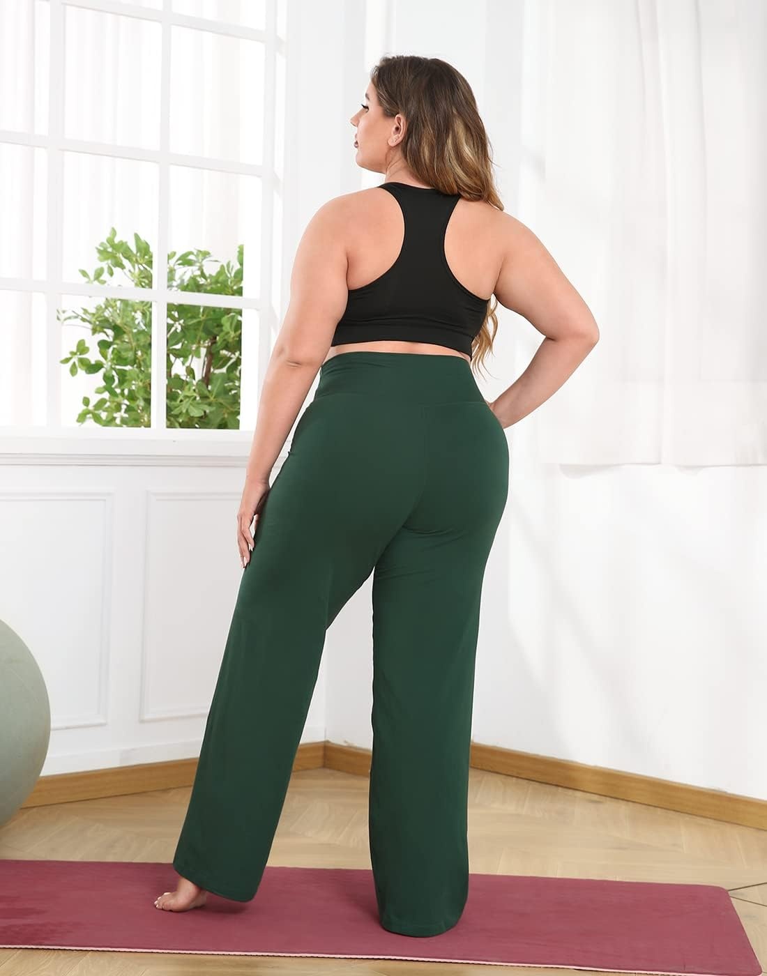 image:imageHDE Plus Size Wide Leg Cotton Yoga Pants for Women High Waist Workout LeggingsDark Green
