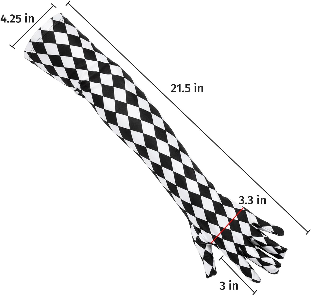 image:imageHDE Stretchy Satin Printed Opera Gloves 215 Elbow Length Full Finger Novelty Evening Party Adult Halloween Costume GlovesBlack and White Diamonds