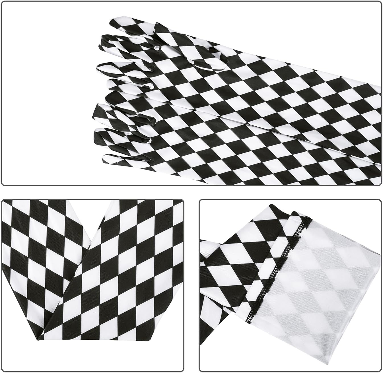 image:imageHDE Stretchy Satin Printed Opera Gloves 215 Elbow Length Full Finger Novelty Evening Party Adult Halloween Costume GlovesBlack and White Diamonds