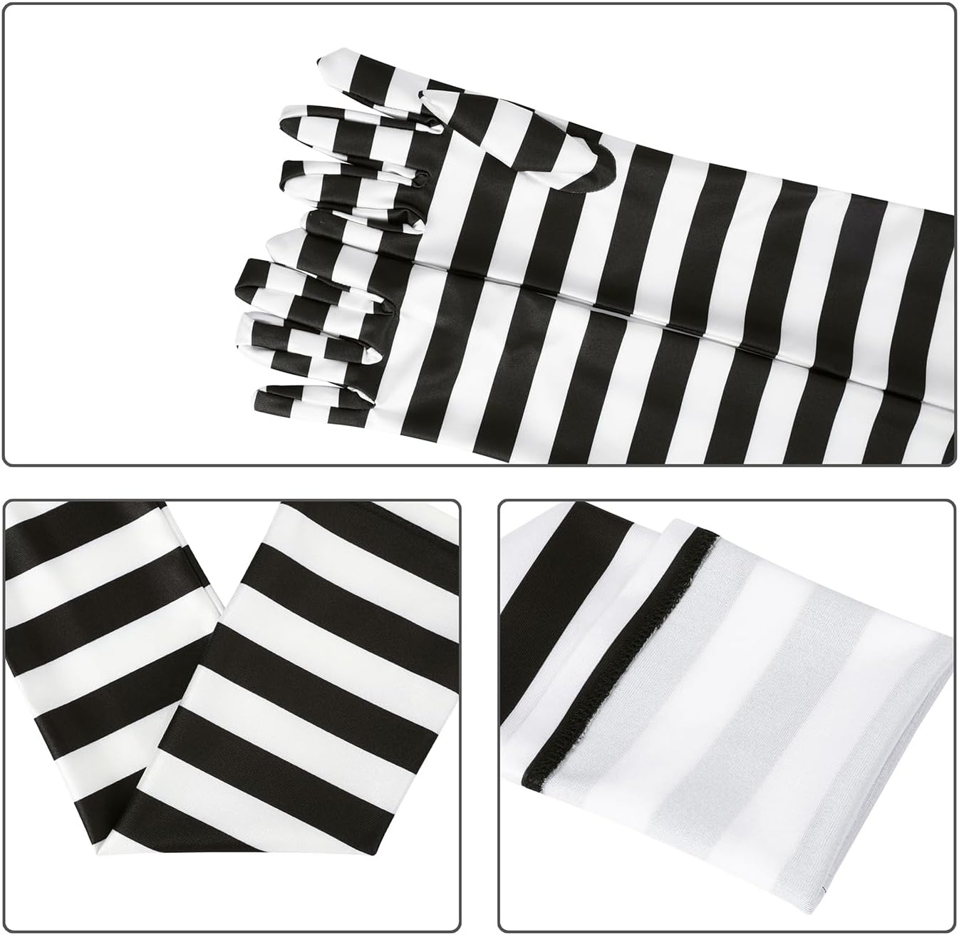 image:imageHDE Stretchy Satin Printed Opera Gloves 215 Elbow Length Full Finger Novelty Evening Party Adult Halloween Costume GlovesBlack and White Stripes