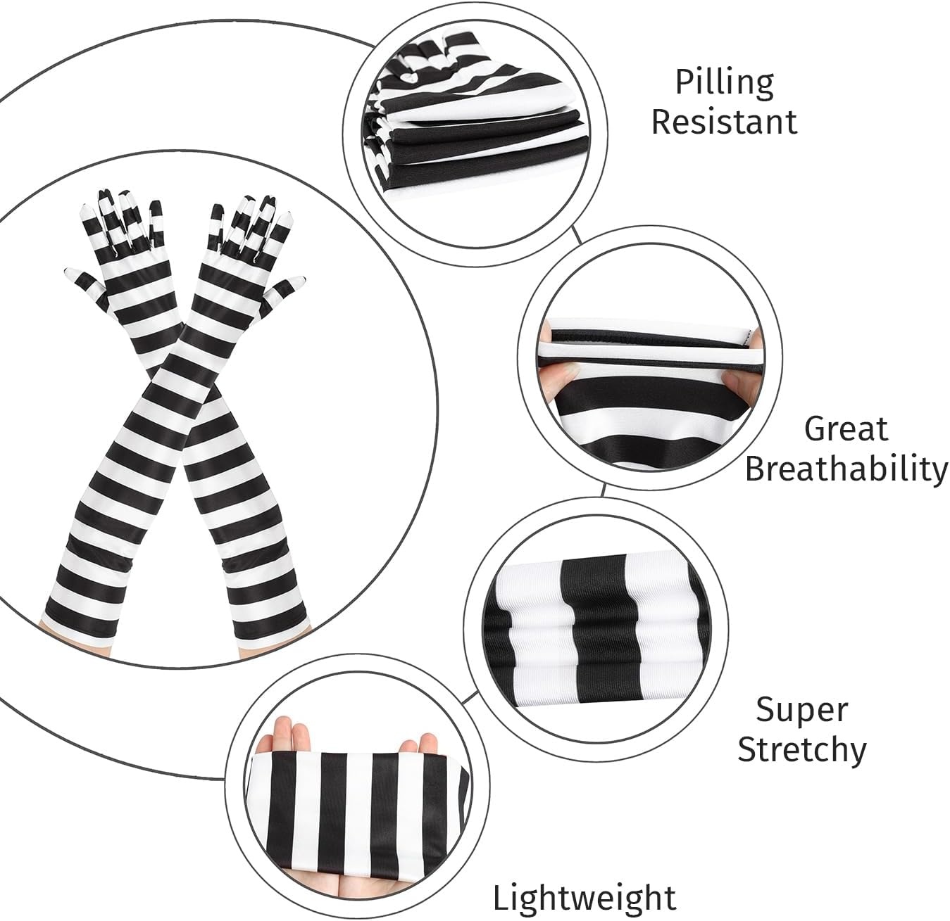 image:imageHDE Stretchy Satin Printed Opera Gloves 215 Elbow Length Full Finger Novelty Evening Party Adult Halloween Costume GlovesBlack and White Stripes