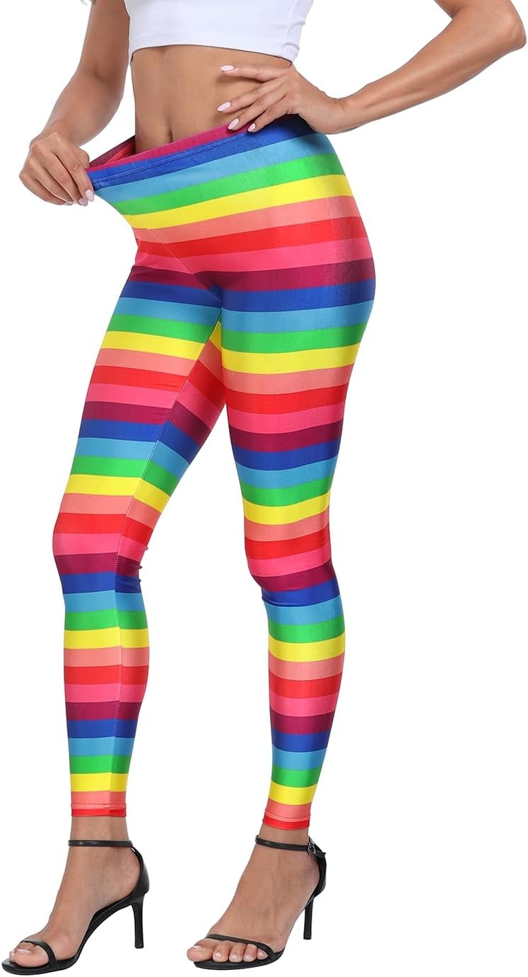 image:imageHDE Trendy Design Workout Leggings Fun Fashion Graphic Printed Cute PatternsA Rainbow Stripes