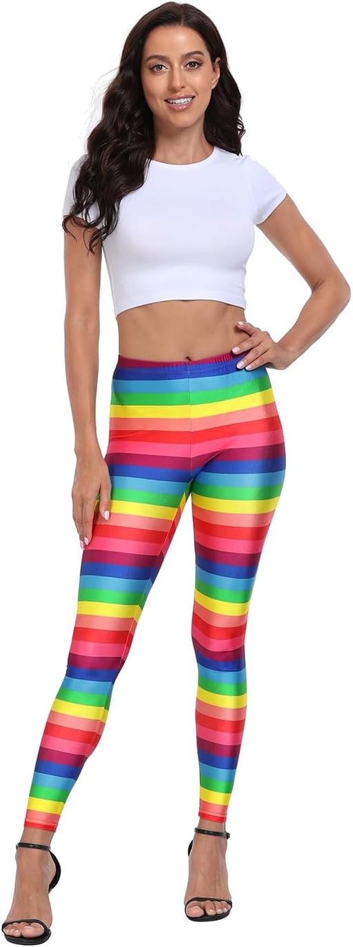 image:imageHDE Trendy Design Workout Leggings Fun Fashion Graphic Printed Cute PatternsA Rainbow Stripes