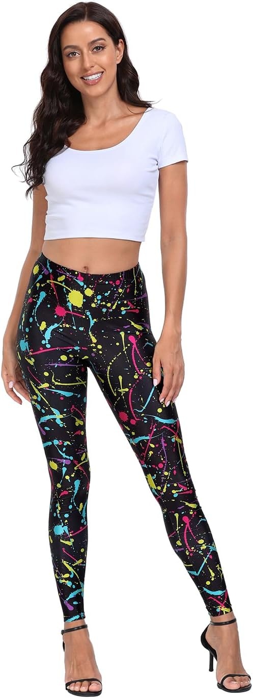 image:imageHDE Trendy Design Workout Leggings Fun Fashion Graphic Printed Cute PatternsB Paint Splatter