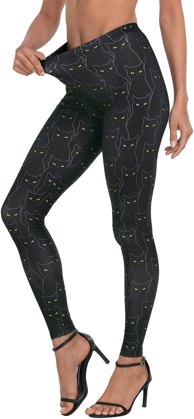 image:imageHDE Trendy Design Workout Leggings Fun Fashion Graphic Printed Cute PatternsBlack Cats