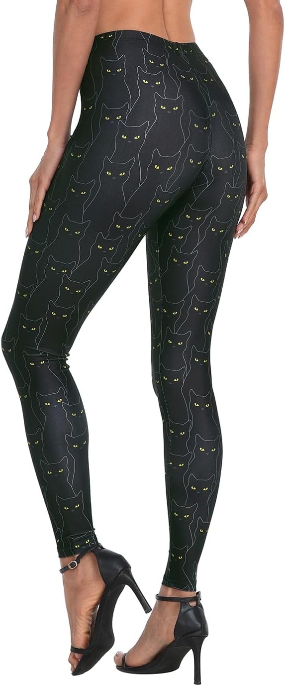 image:imageHDE Trendy Design Workout Leggings Fun Fashion Graphic Printed Cute PatternsBlack Cats