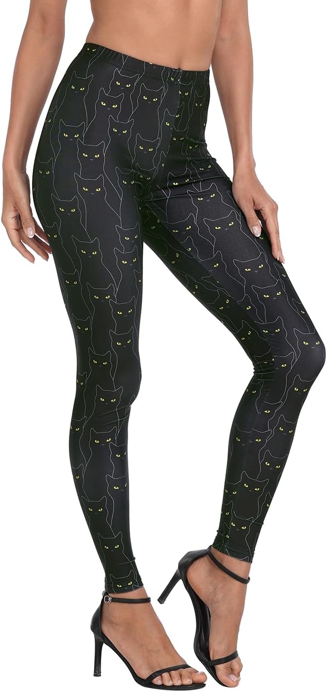 image:imageHDE Trendy Design Workout Leggings Fun Fashion Graphic Printed Cute PatternsBlack Cats