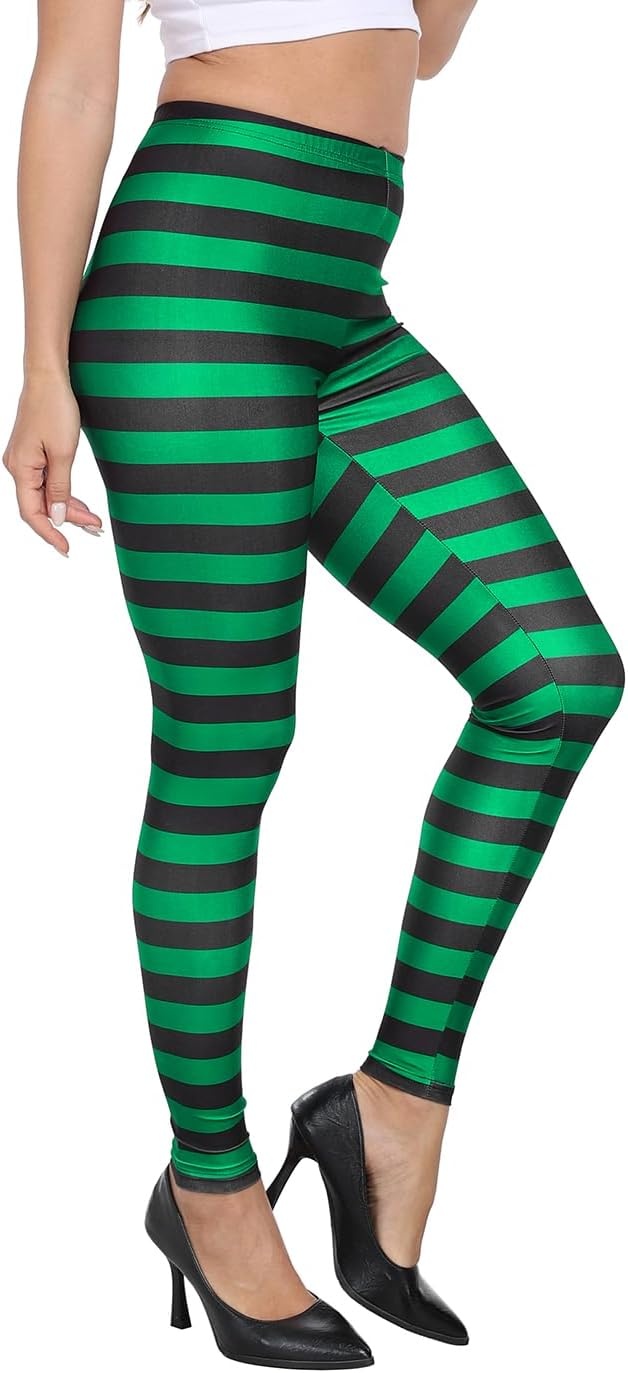 image:imageHDE Trendy Design Workout Leggings Fun Fashion Graphic Printed Cute PatternsBlack and Green Witch Stripes