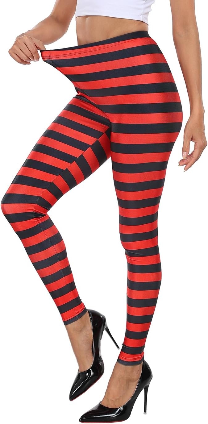 image:imageHDE Trendy Design Workout Leggings Fun Fashion Graphic Printed Cute PatternsBlack and Red Horizontal Stripes