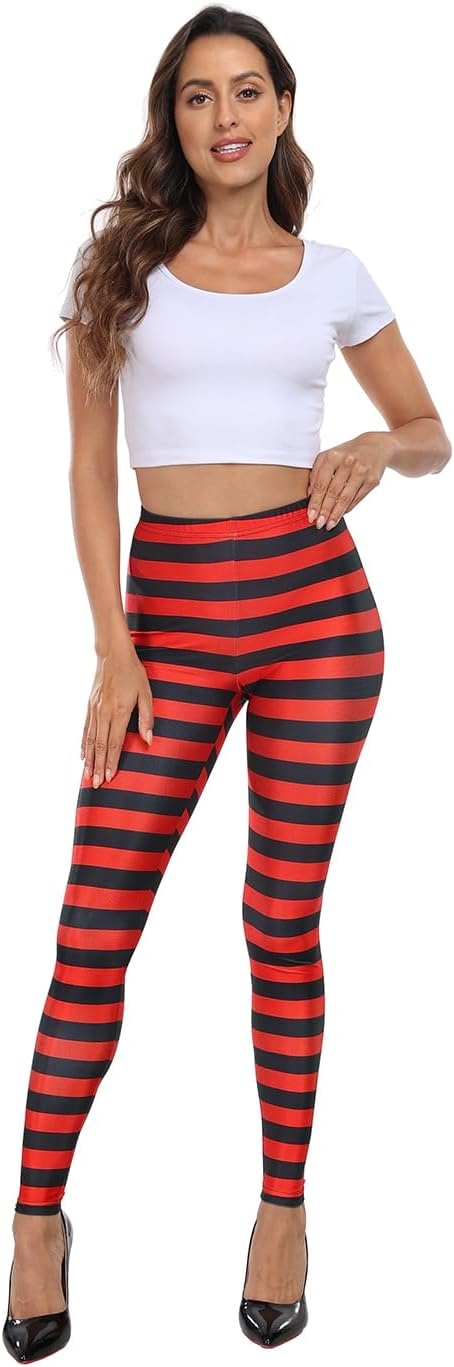 image:imageHDE Trendy Design Workout Leggings Fun Fashion Graphic Printed Cute PatternsBlack and Red Horizontal Stripes
