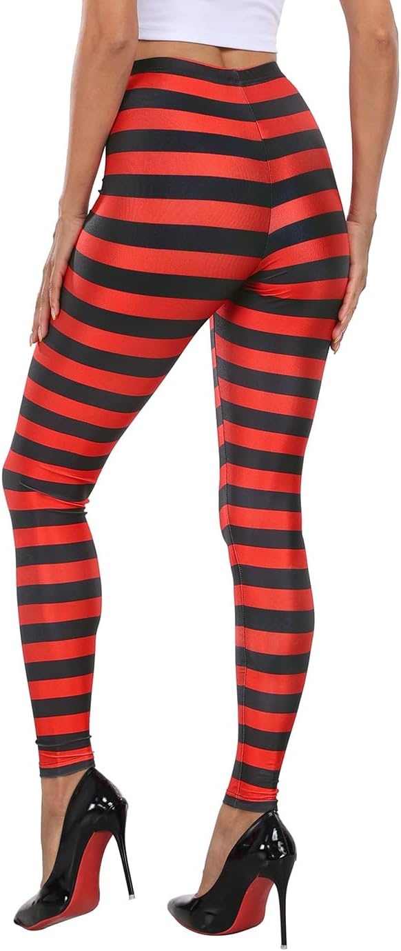 image:imageHDE Trendy Design Workout Leggings Fun Fashion Graphic Printed Cute PatternsBlack and Red Horizontal Stripes