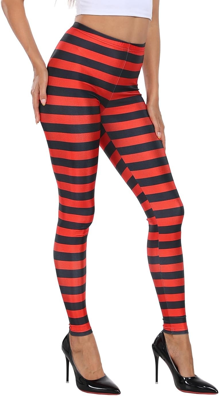 image:imageHDE Trendy Design Workout Leggings Fun Fashion Graphic Printed Cute PatternsBlack and Red Horizontal Stripes