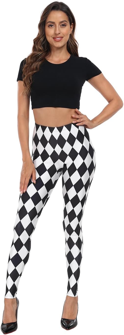 image:imageHDE Trendy Design Workout Leggings Fun Fashion Graphic Printed Cute PatternsBlack and White Diamonds