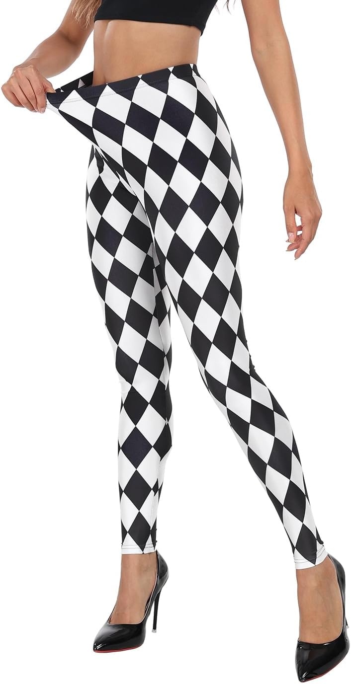 image:imageHDE Trendy Design Workout Leggings Fun Fashion Graphic Printed Cute PatternsBlack and White Diamonds