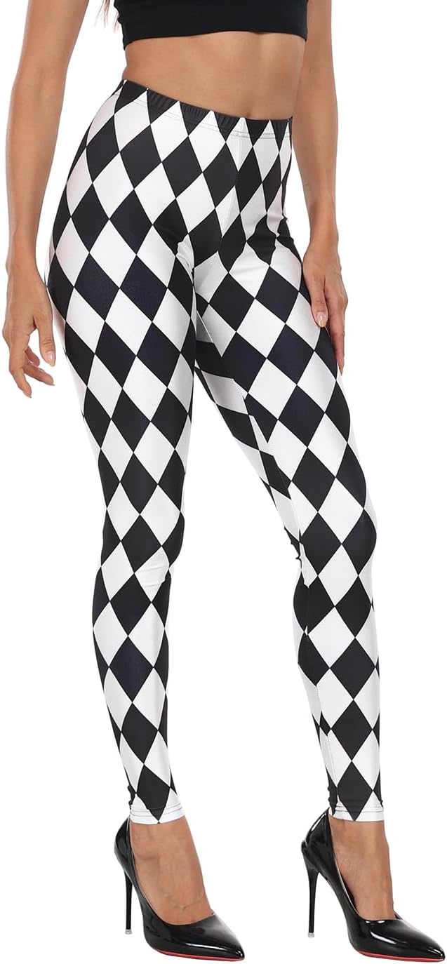 image:imageHDE Trendy Design Workout Leggings Fun Fashion Graphic Printed Cute PatternsBlack and White Diamonds