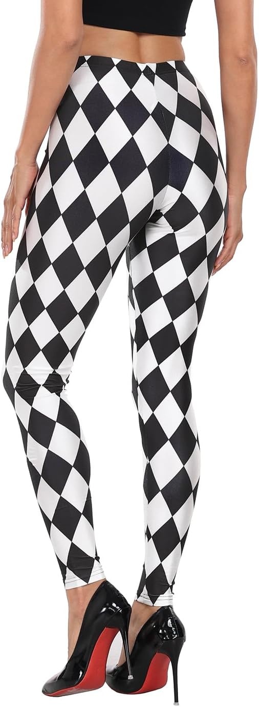image:imageHDE Trendy Design Workout Leggings Fun Fashion Graphic Printed Cute PatternsBlack and White Diamonds