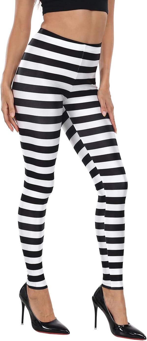 image:imageHDE Trendy Design Workout Leggings Fun Fashion Graphic Printed Cute PatternsBlack and White Horizontal Stripes