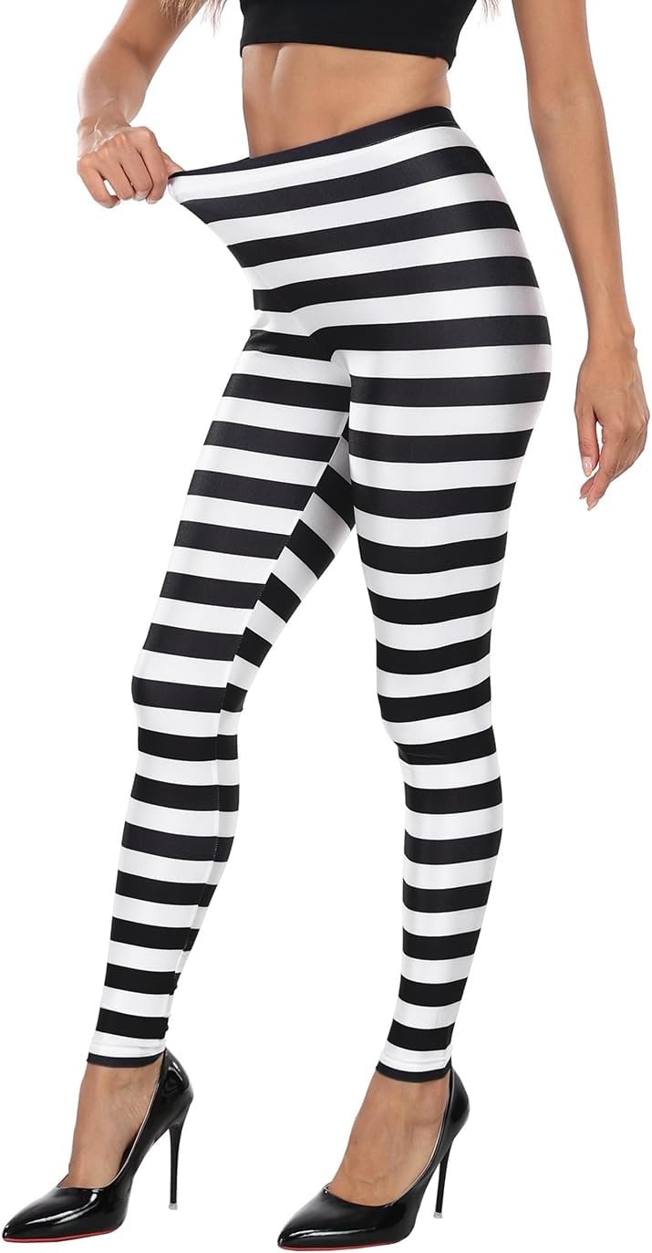 image:imageHDE Trendy Design Workout Leggings Fun Fashion Graphic Printed Cute PatternsBlack and White Horizontal Stripes