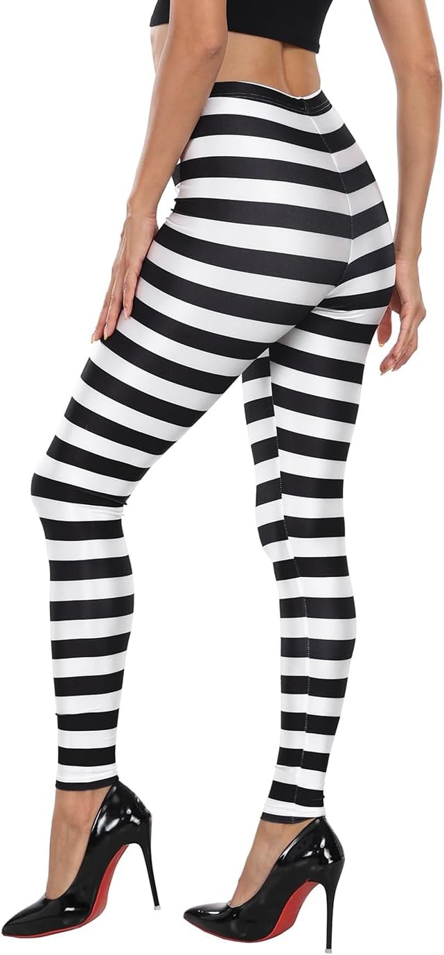 image:imageHDE Trendy Design Workout Leggings Fun Fashion Graphic Printed Cute PatternsBlack and White Horizontal Stripes