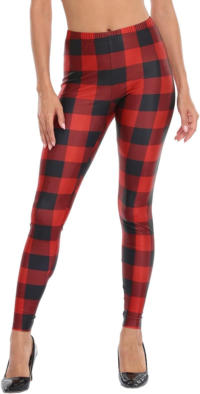 image:imageHDE Trendy Design Workout Leggings Fun Fashion Graphic Printed Cute PatternsBuffalo Plaid
