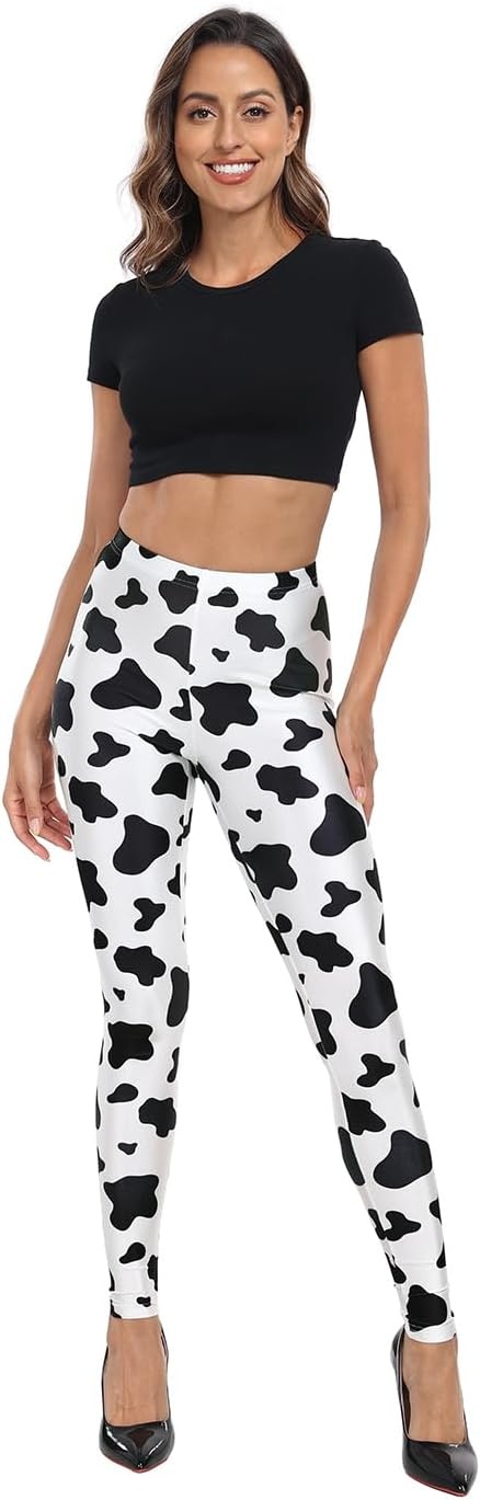 image:imageHDE Trendy Design Workout Leggings Fun Fashion Graphic Printed Cute PatternsCow Spots