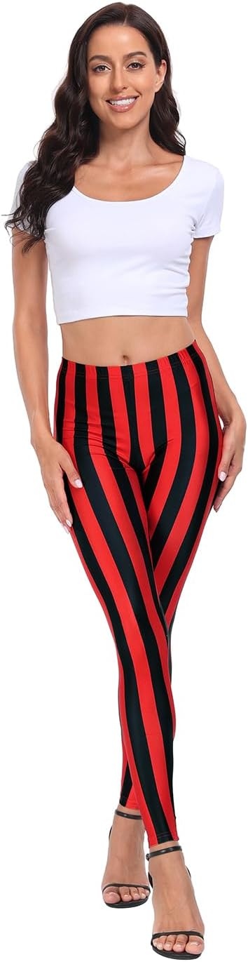 image:imageHDE Trendy Design Workout Leggings Fun Fashion Graphic Printed Cute PatternsF Black and Red Stripes