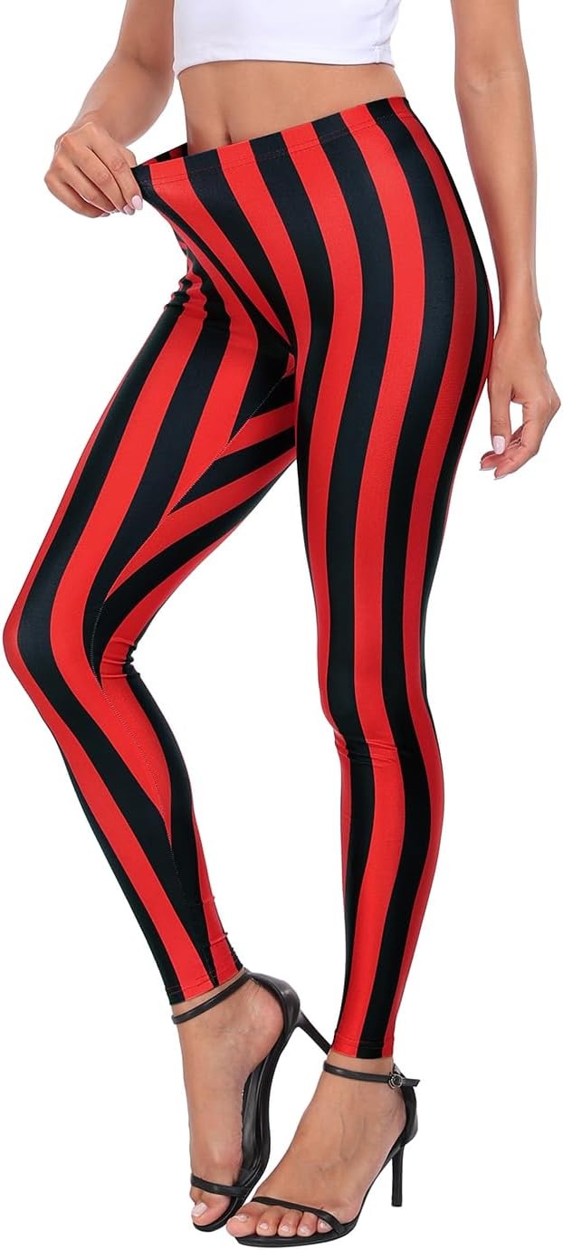 image:imageHDE Trendy Design Workout Leggings Fun Fashion Graphic Printed Cute PatternsF Black and Red Stripes
