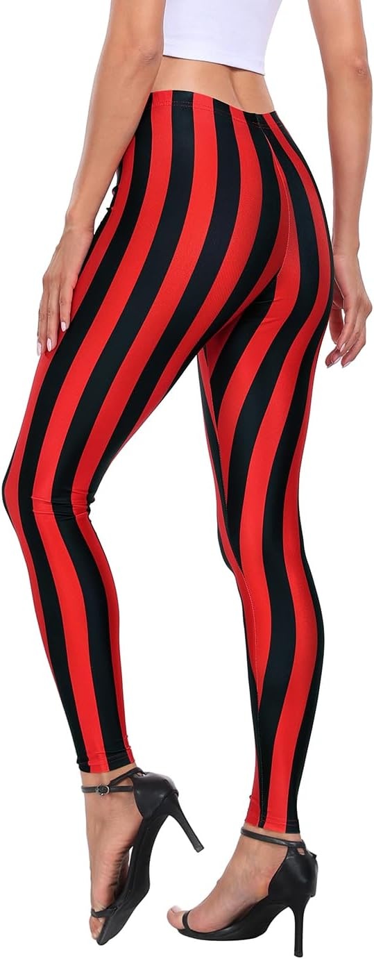image:imageHDE Trendy Design Workout Leggings Fun Fashion Graphic Printed Cute PatternsF Black and Red Stripes