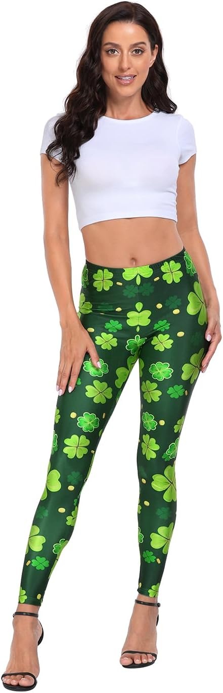 image:imageHDE Trendy Design Workout Leggings Fun Fashion Graphic Printed Cute PatternsP Green 4 Leaf Clovers