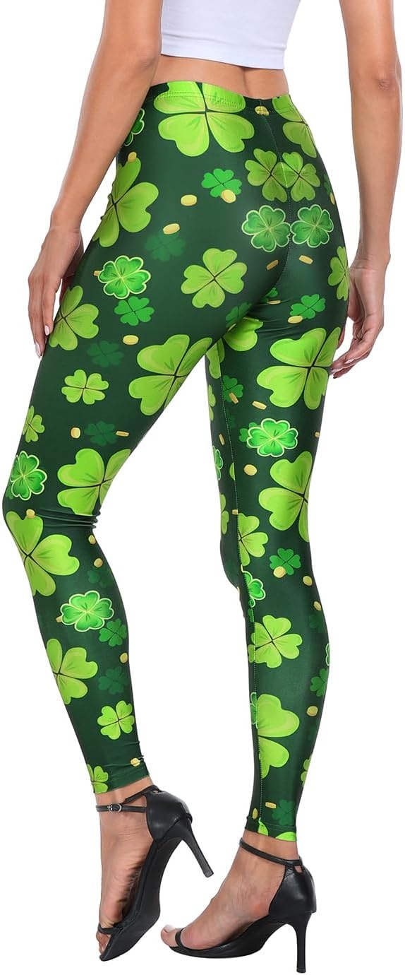 image:imageHDE Trendy Design Workout Leggings Fun Fashion Graphic Printed Cute PatternsP Green 4 Leaf Clovers