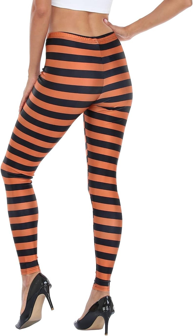 image:imageHDE Womens Funny Printed Leggings Digital Print Footless Stretchy TightsBlack Orange