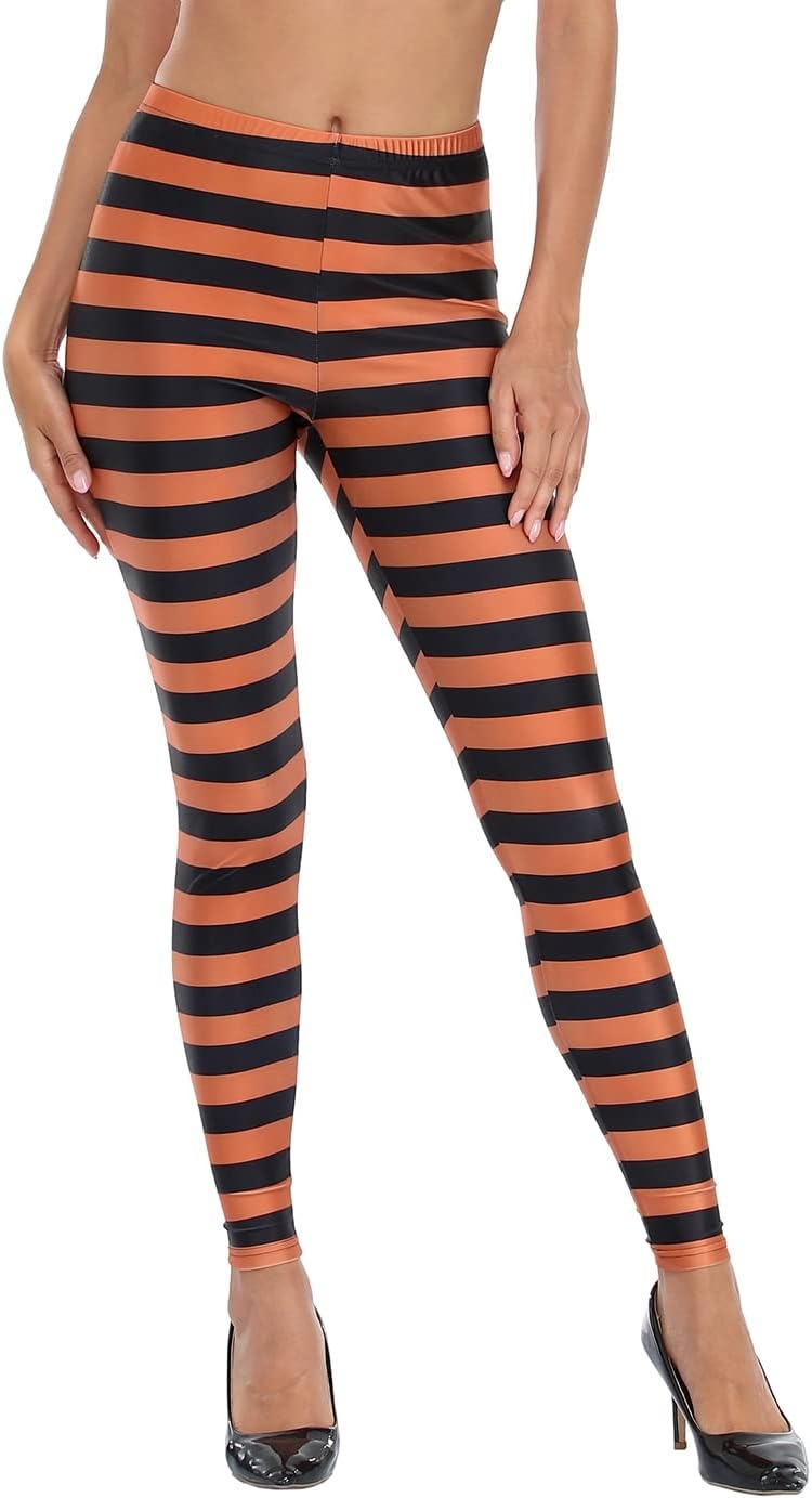 image:imageHDE Womens Funny Printed Leggings Digital Print Footless Stretchy TightsBlack Orange